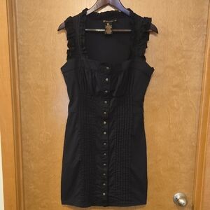 grass collection Black Ruffle-Trim Button-Front Mini Dress